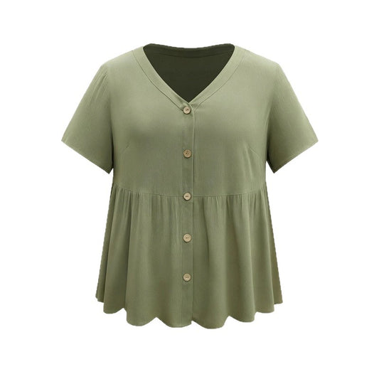 Simple Loose Slimming Women's V-neck Shirt