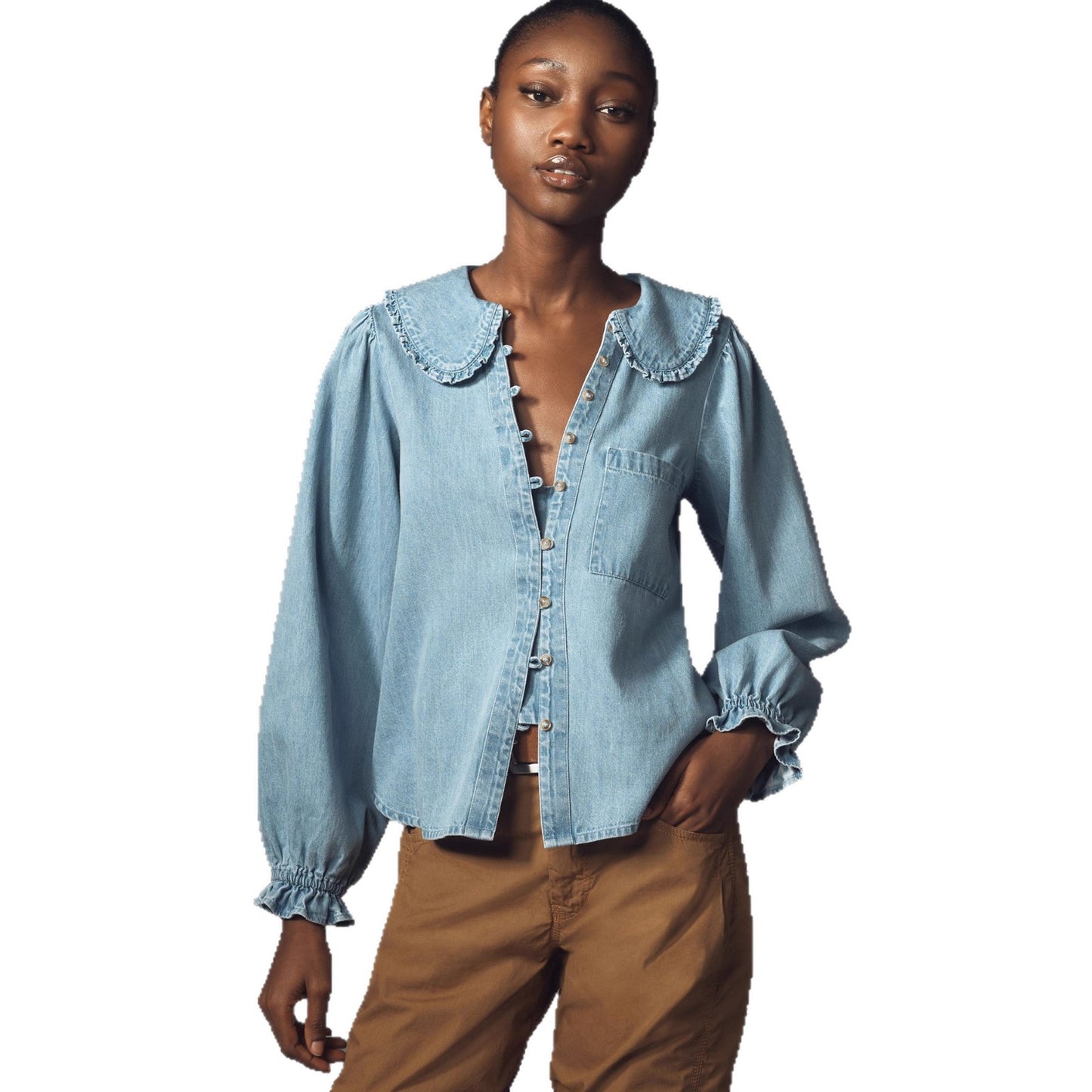 Casual Retro Lightweight Denim Long Sleeve Shirt