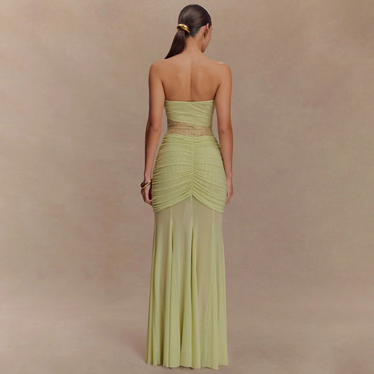 Strapless Lace-panelled Asymmetrical Dress