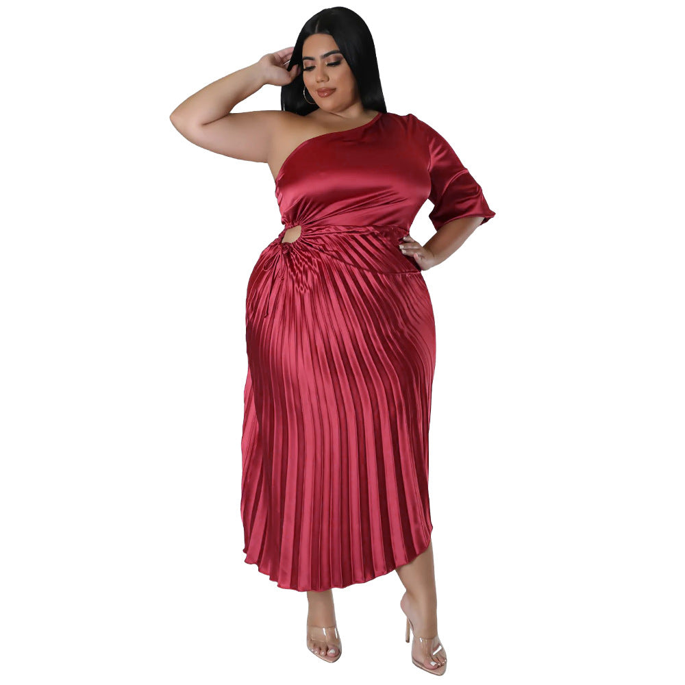 Fashionable And Sexy Off-the-shoulder Drawstring Pleated Dress