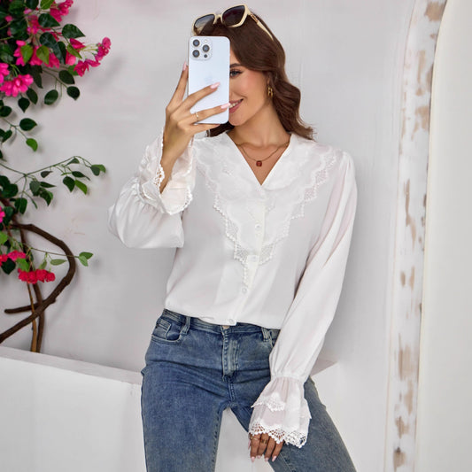French-style Shirt With Stylish Flared Sleeves