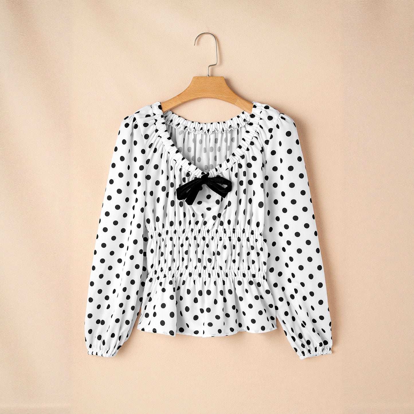 Women's Loose Bundle Casual Square Collar Polka Dot Long Sleeve Shirt