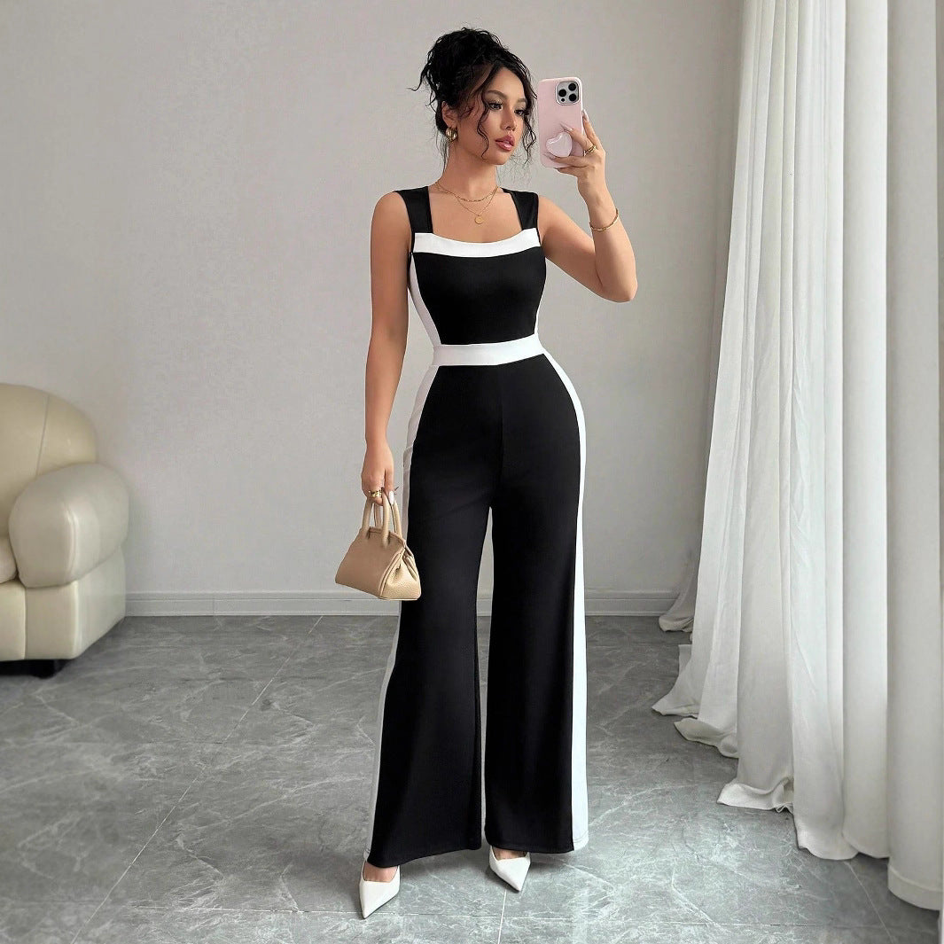Women's Color-block Sleeveless Wide-leg Jumpsuit