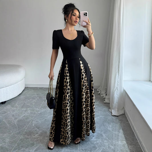 Women's Leopard-print Contrast-color Dress