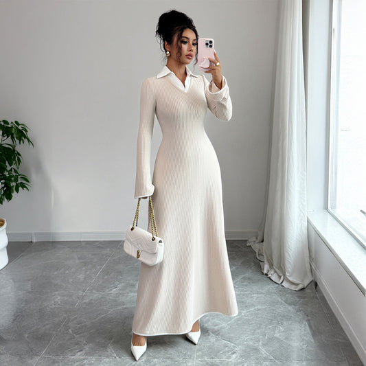 Simple And Stylish Solid Color Long Sleeve Dress For Women