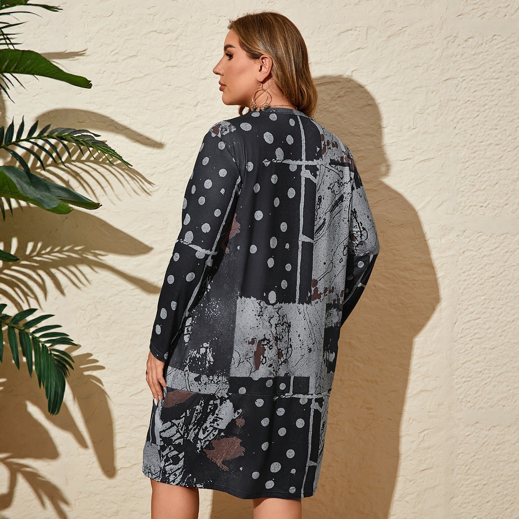 Women's Plus Size Abstract Printing Vintage Dress