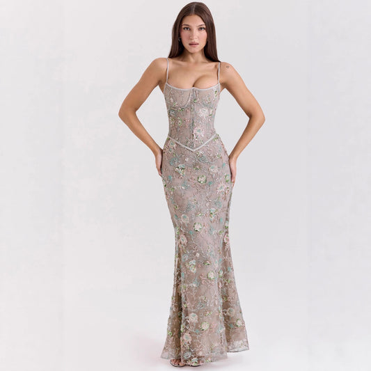 Women's Style Elegant And Chic Low Neck Sleeveless Sexy Backless Lace Up Dress