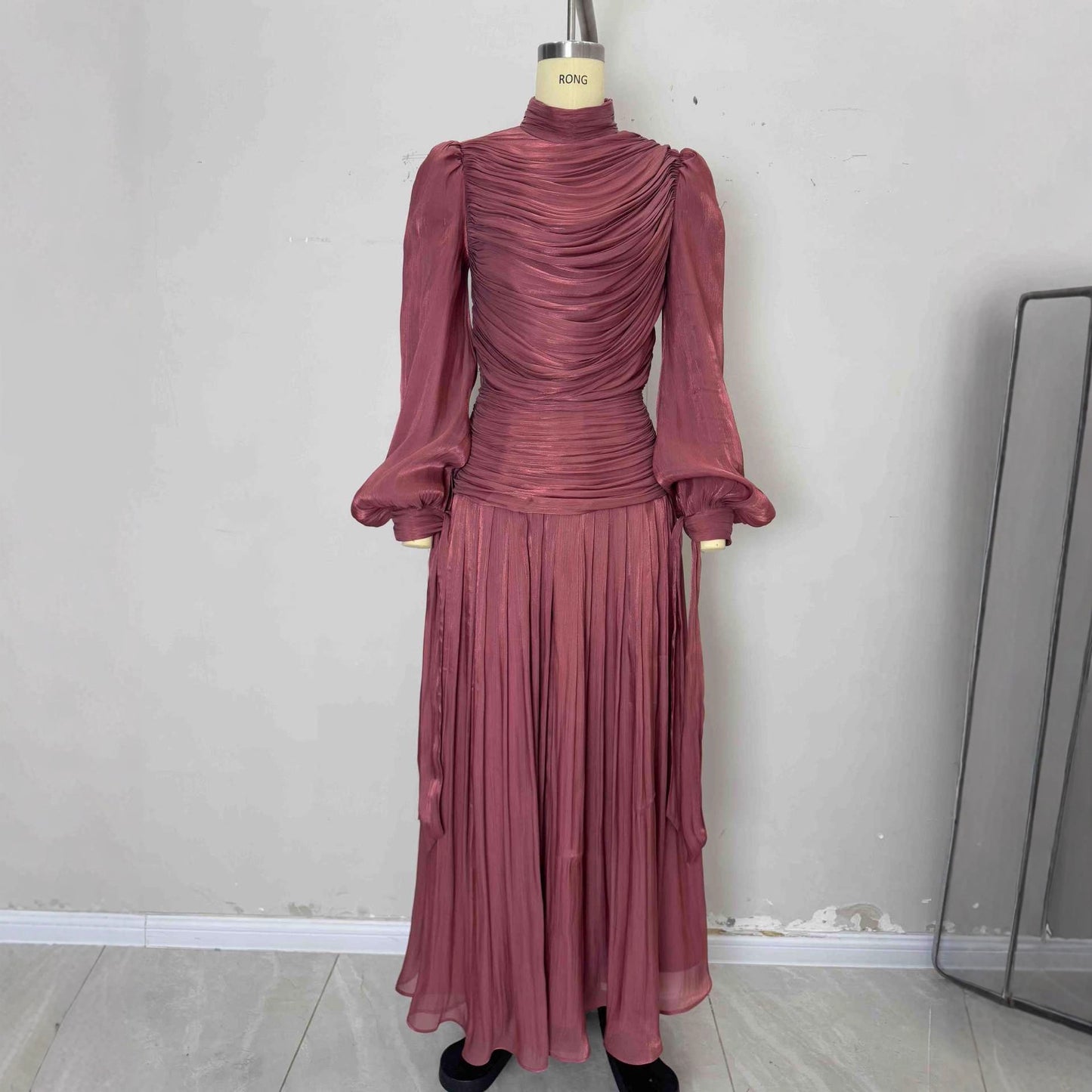 French Tie Fashion Pleated Chiffon Dress