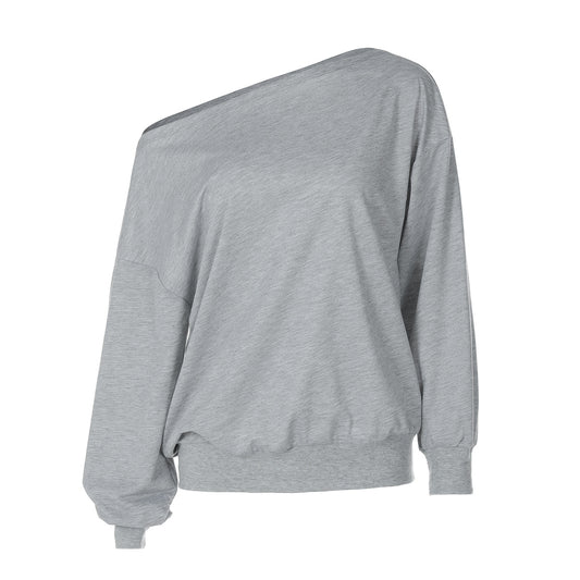 Fashion Casual Loose Waist Diagonal Collar Long Sleeve Sweater