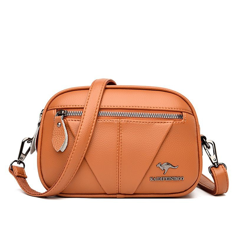 Cowhide Soft Leather Fashion All-match Shoulder Crossbody Small Round Bag