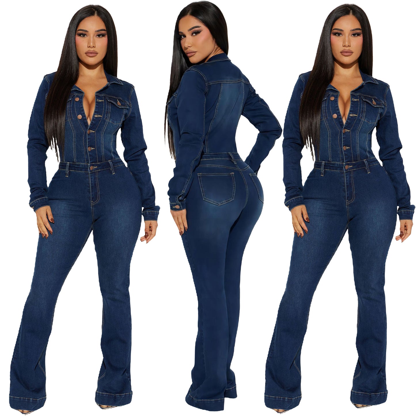 Women's Slim Fit Stretch Denim Jumpsuit