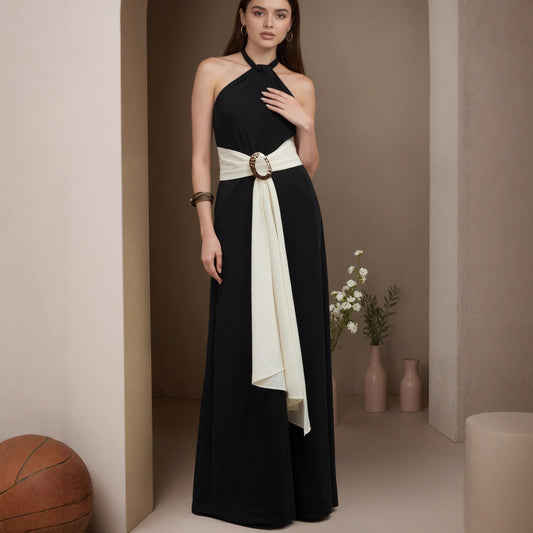 Women's Fashion Color-blocked French Halter Jumpsuit