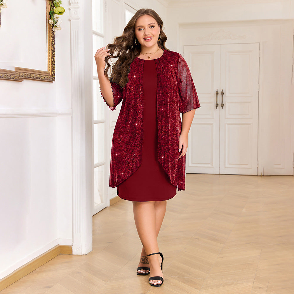 Plus Size Silver Shiny Mesh Elegant Dress