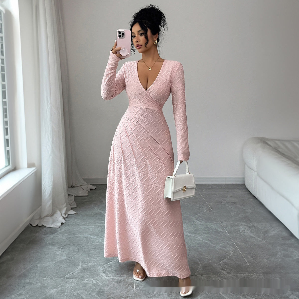 Deep V Long Sleeve Dress Women