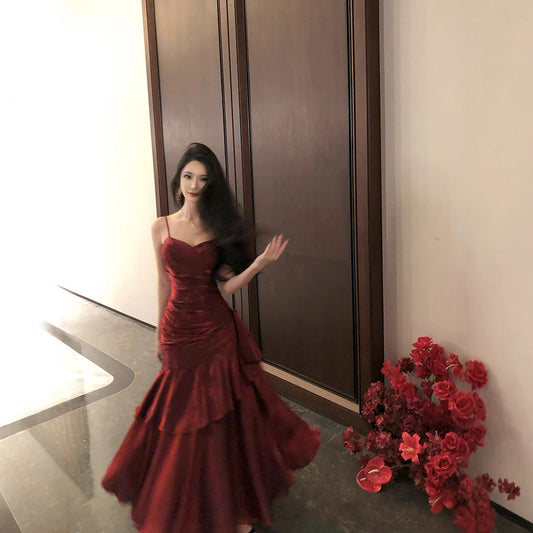 French-style Red Slip Dress