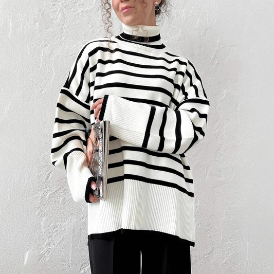New High-neck Pullover Knit Sweater A Versatile, Relaxed-fit Design