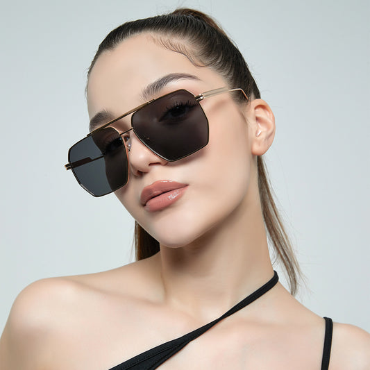 Women Retro Fashion Double Beam Large Frame Sunglasses
