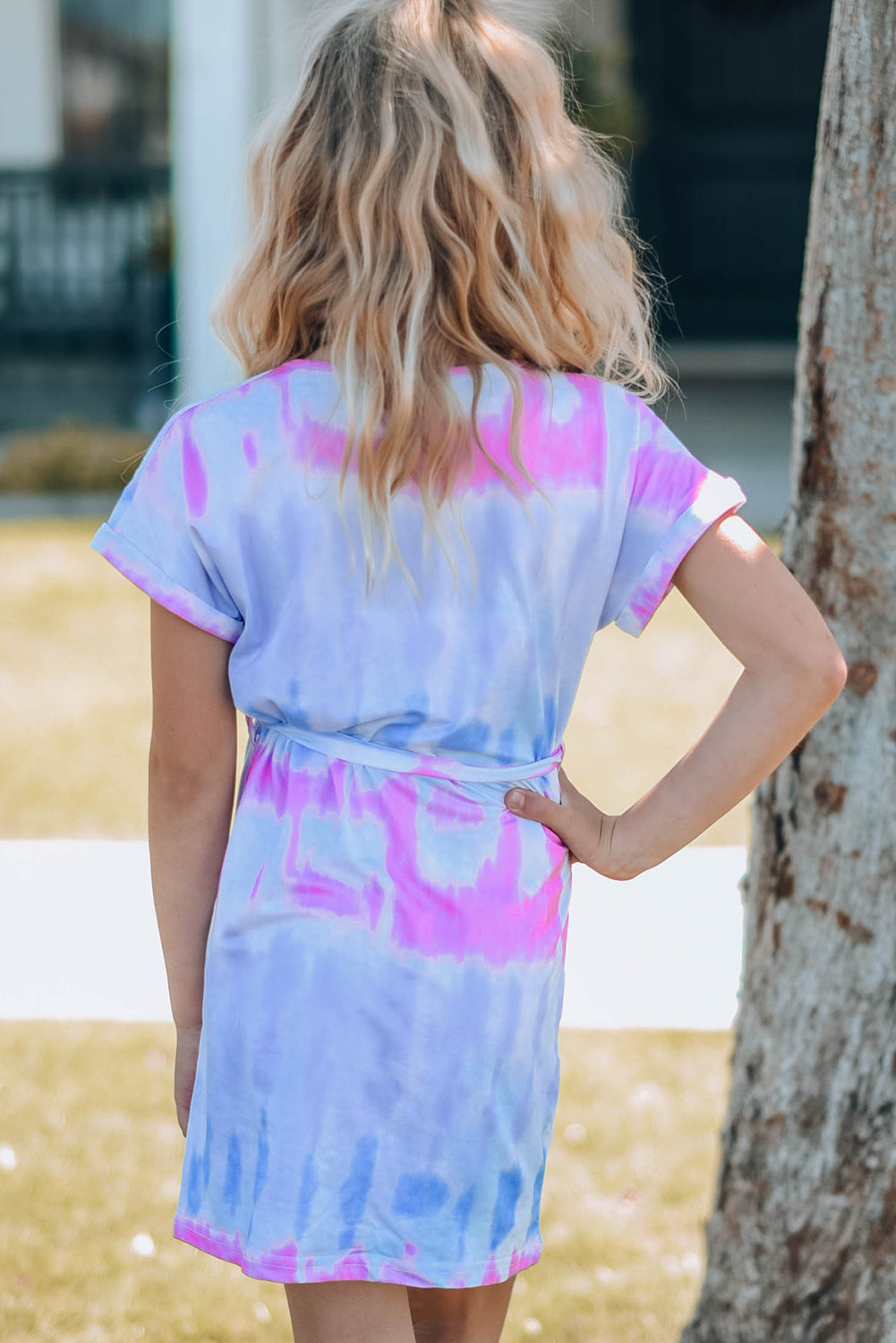 Girls Tie-Dye Belted T-Shirt Dress