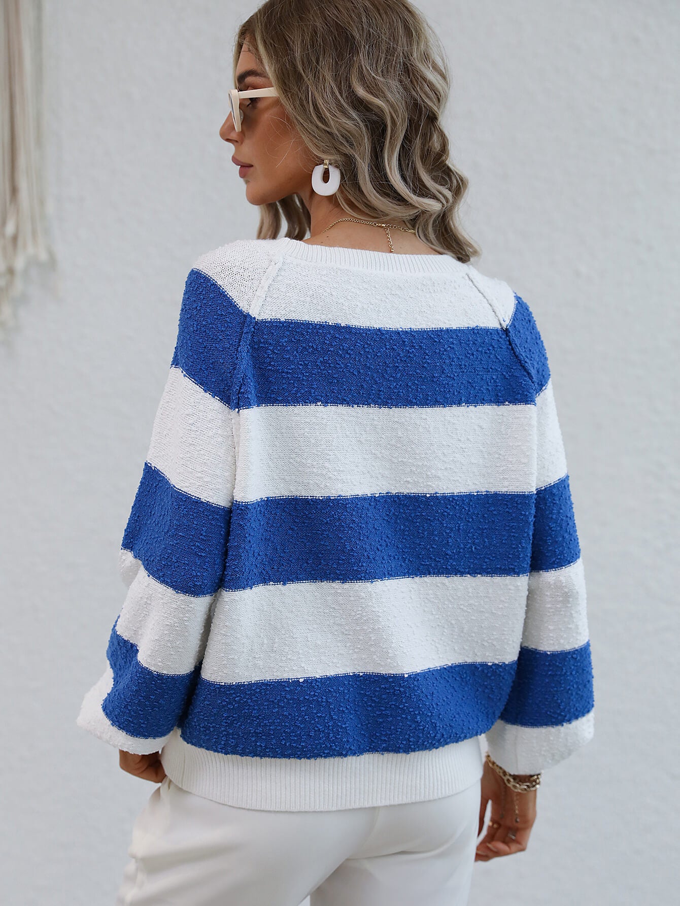 Striped Raglan Sleeve Ribbed Trim Knit Top