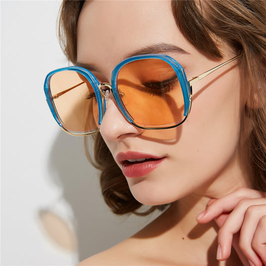 Colorful Fashionable Large Half Frame Sunglasses For Women