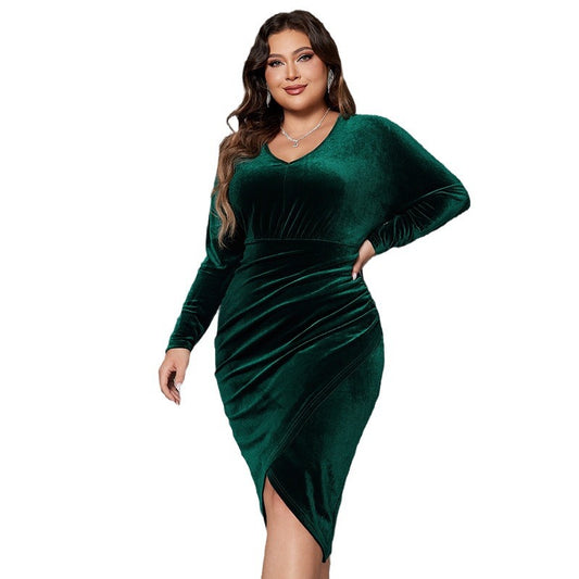 Plus Size Long Sleeve Slim Fit High Waist Dress