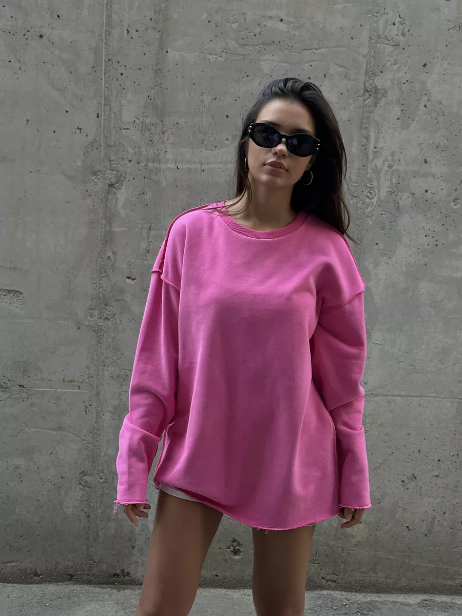 Casual Solid Color Round Neck Long Sleeve Sweatshirt