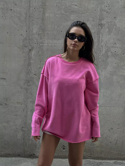Casual Solid Color Round Neck Long Sleeve Sweatshirt