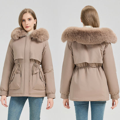 Waist Trimming Short Hooded New Big Fur Collar Coat Women's Clothing