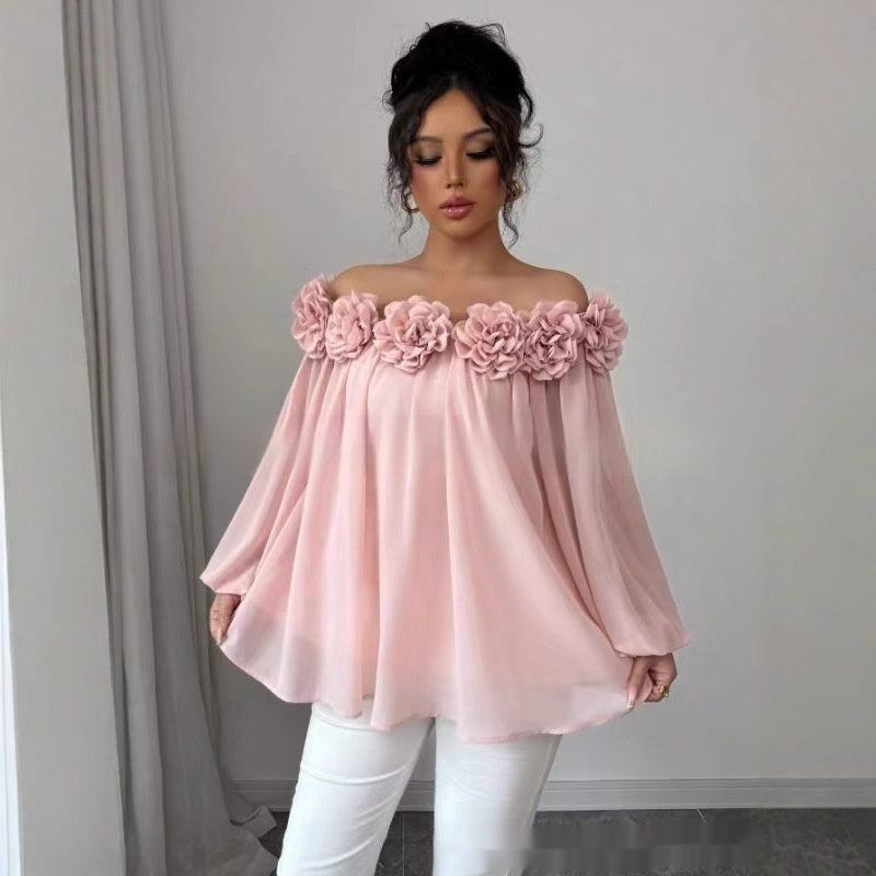 Backless 3D Floral Puffy Tube Top With A Strapless Neckline