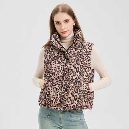 Leopard Print Stand Collar Temperament Cotton Vest