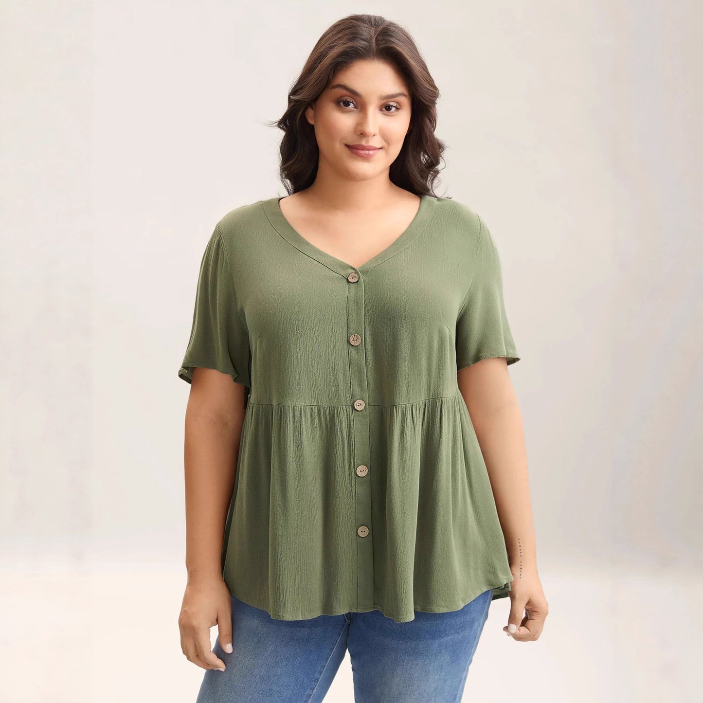 Simple Loose Slimming Women's V-neck Shirt