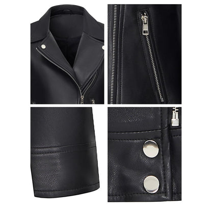 Women's Short Leather Jacket With A Turn-down Collar