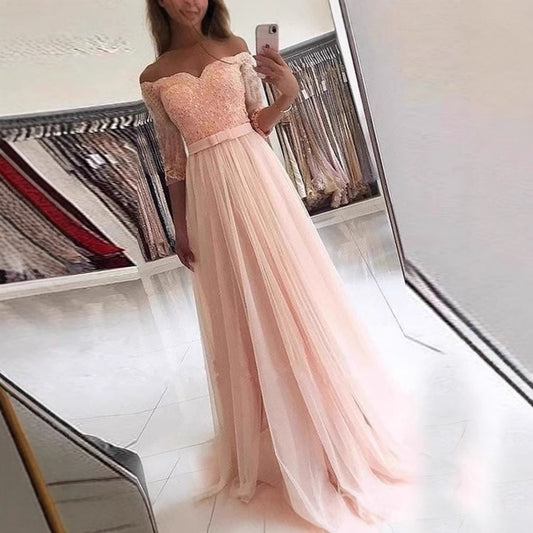 V-neck Lace Off Shoulder Princess Dress
