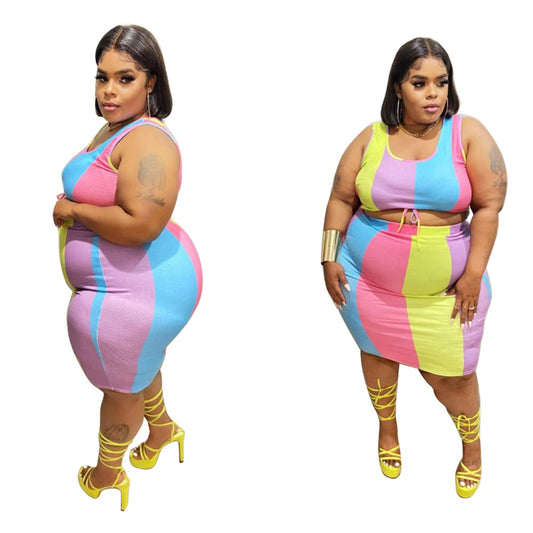 Sleeveless Color-Printed Pencil Skirt Trendy Elegant Plus-Size