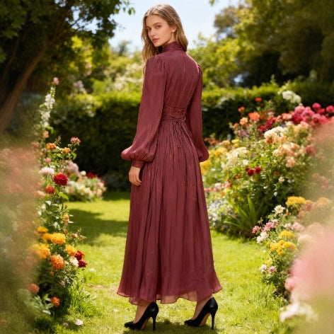 French Tie Fashion Pleated Chiffon Dress