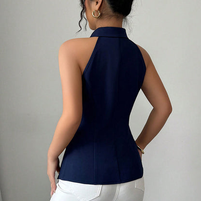 Women's Elegant Solid Sleeveless Vest - Button Front Lapel Top, Slim Fit Camisole For Spring&Summer
