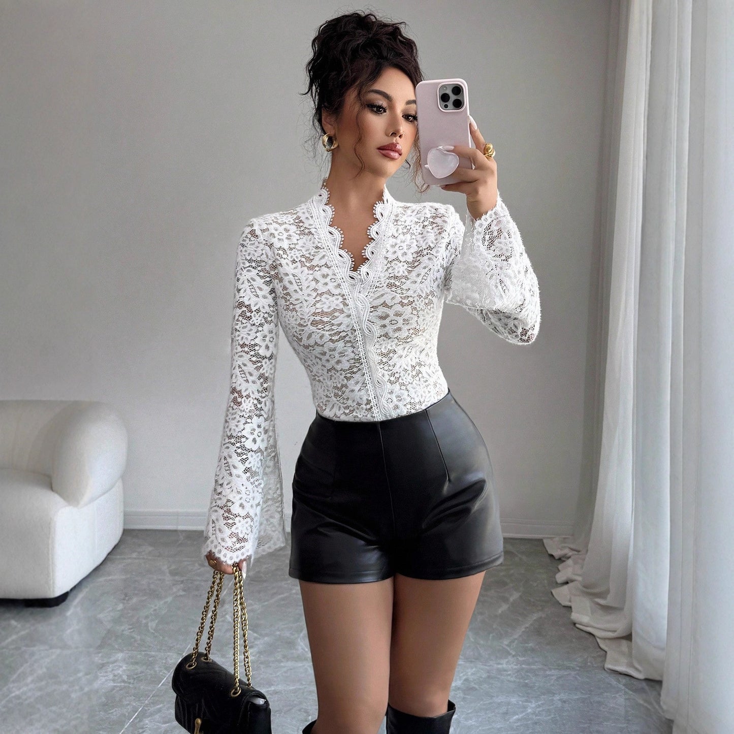 Women's White Sexy Elegant Luxurious Lace Bodycon Top