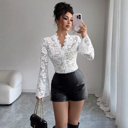 Women's White Sexy Elegant Luxurious Lace Bodycon Top
