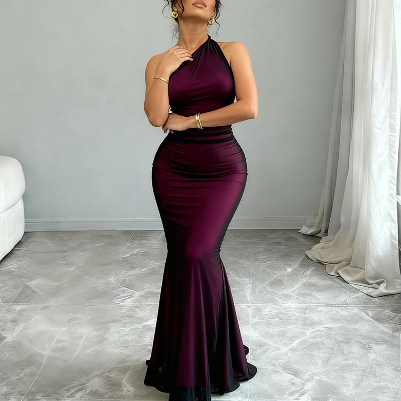 Women's Solid-Color Elegant Waist-Cinching Sheath Sleeveless Dress