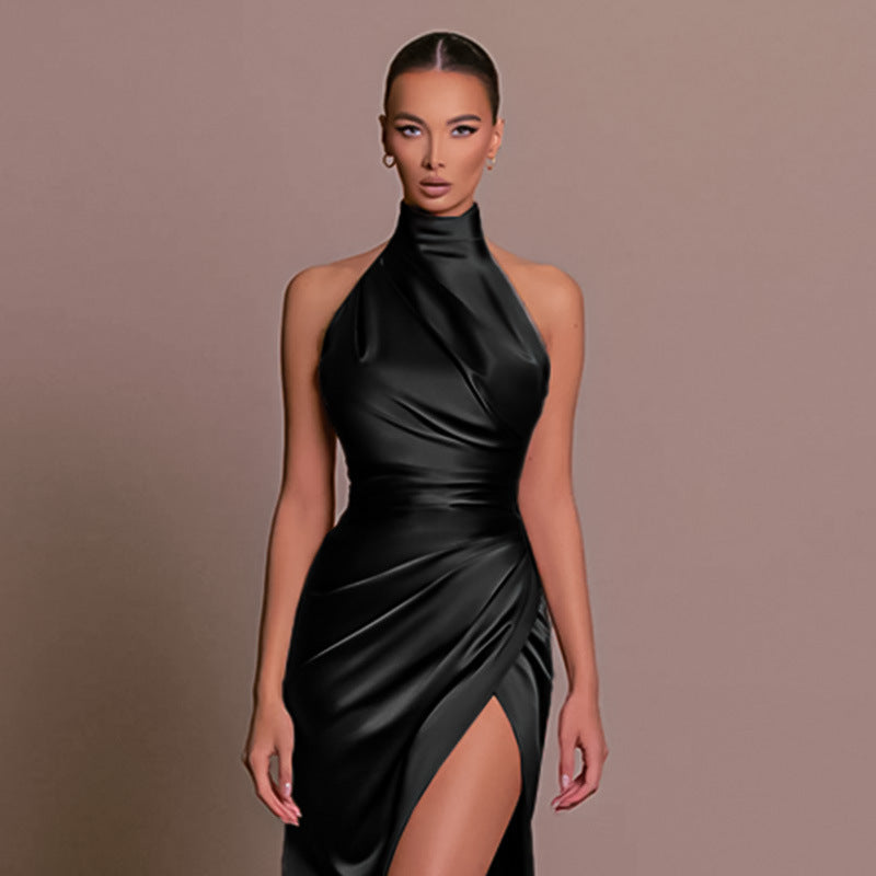 Satin One-shoulder Trailing Dress For Women
