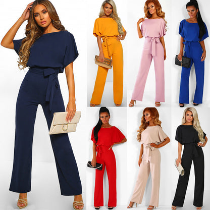 Sexy Women’s Short-Sleeve Straight-Leg Jumpsuit