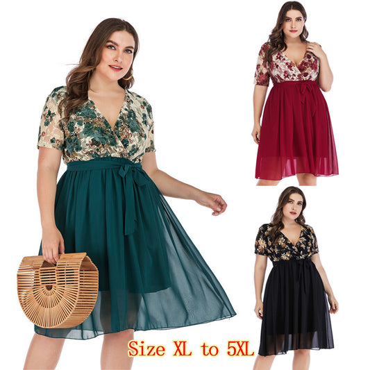 Plus Size Dress Women Short Sleeve Evening Gown