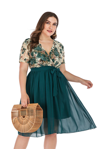 Plus Size Dress Women Short Sleeve Evening Gown