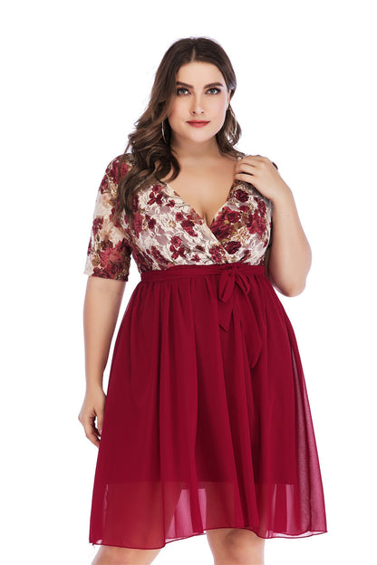 Plus Size Dress Women Short Sleeve Evening Gown