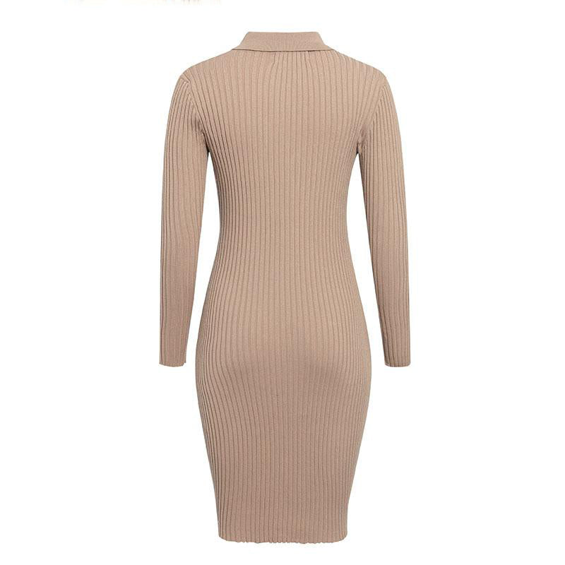 Women sweater long fashion V-neck knitted dress