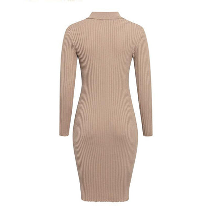 Women sweater long fashion V-neck knitted dress
