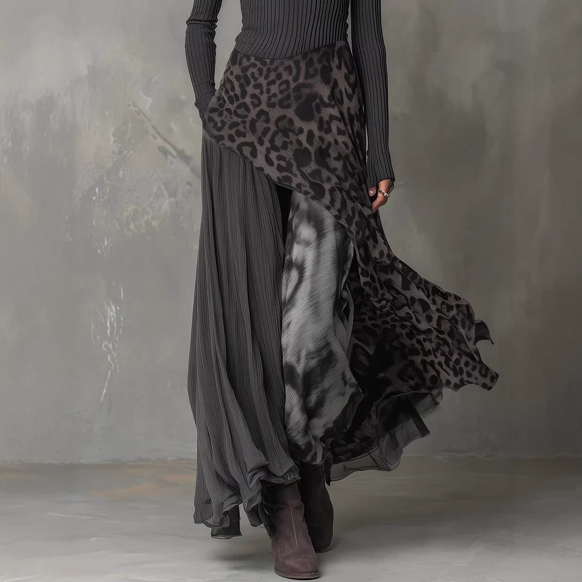 Leopard-print Elastic Waist Maxi Dress
