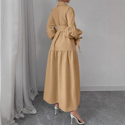 Fashionable Lace-up Long Sleeve Puff Sleeve Dress