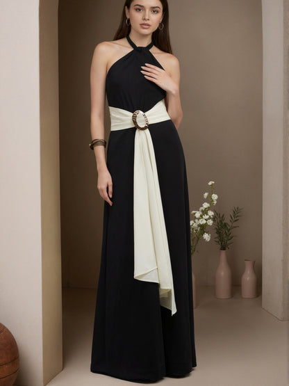 Women's Fashion Color-blocked French Halter Jumpsuit