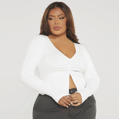 Women's Slim Fit Slit Stretch Knit Casual Versatile Long Sleeve Top